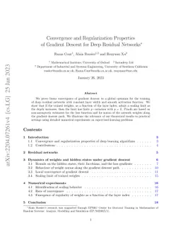 Convergence and Implicit Regularization Properties of Gradient Descent
  for Deep Residual Networks