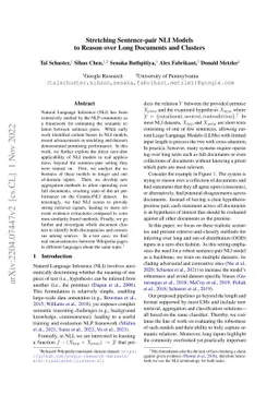 Stretching Sentence-pair NLI Models to Reason over Long Documents and
  Clusters