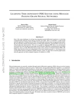 Learning time-dependent PDE solver using Message Passing Graph Neural
  Networks