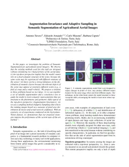 Augmentation Invariance and Adaptive Sampling in Semantic Segmentation
  of Agricultural Aerial Images