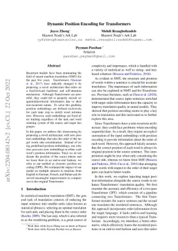 Dynamic Position Encoding for Transformers