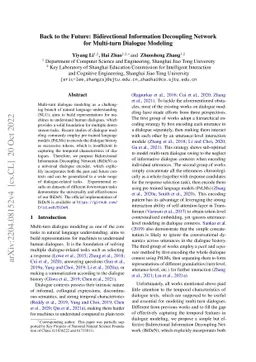 Back to the Future: Bidirectional Information Decoupling Network for
  Multi-turn Dialogue Modeling