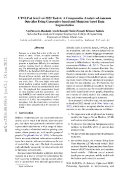 UTNLP at SemEval-2022 Task 6: A Comparative Analysis of Sarcasm
  Detection Using Generative-based and Mutation-based Data Augmentation