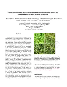 Unsupervised domain adaptation and super resolution on drone images for
  autonomous dry herbage biomass estimation