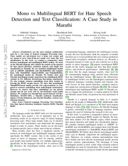 Mono vs Multilingual BERT for Hate Speech Detection and Text
  Classification: A Case Study in Marathi