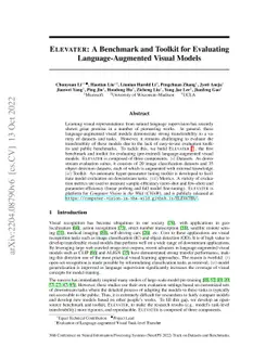 ELEVATER: A Benchmark and Toolkit for Evaluating Language-Augmented
  Visual Models