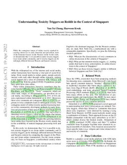 Understanding Toxicity Triggers on Reddit in the Context of Singapore