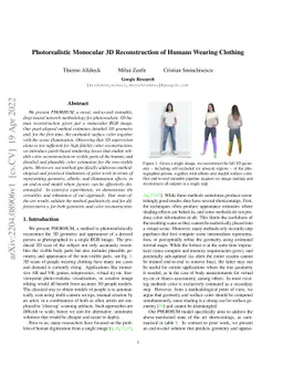 Photorealistic Monocular 3D Reconstruction of Humans Wearing Clothing
