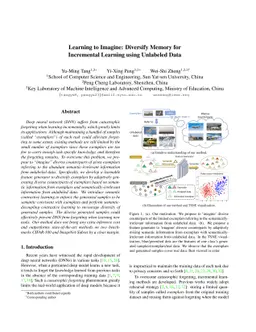 Learning to Imagine: Diversify Memory for Incremental Learning using
  Unlabeled Data