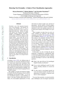 Detecting Text Formality: A Study of Text Classification Approaches