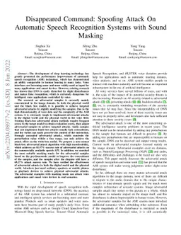 Disappeared Command: Spoofing Attack On Automatic Speech Recognition
  Systems with Sound Masking