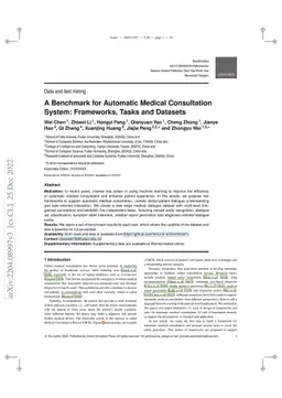 A Benchmark for Automatic Medical Consultation System: Frameworks, Tasks
  and Datasets