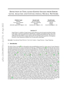 Detection of Tool based Edited Images from Error Level Analysis and
  Convolutional Neural Network