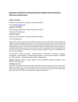Exploration of Machine Learning Classification Models Used for
  Behavioral Biometrics Authentication