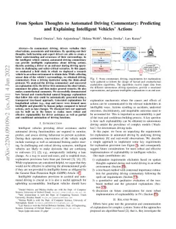 From Spoken Thoughts to Automated Driving Commentary: Predicting and
  Explaining Intelligent Vehicles' Actions