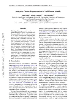 Analyzing Gender Representation in Multilingual Models