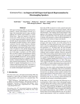 ContentVec: An Improved Self-Supervised Speech Representation by
  Disentangling Speakers