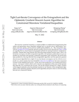 Tight Last-Iterate Convergence of the Extragradient and the Optimistic
  Gradient Descent-Ascent Algorithm for Constrained Monotone Variational
  Inequalities