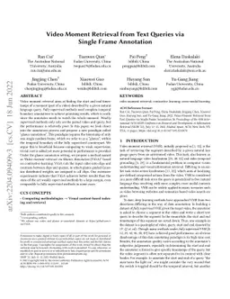 Video Moment Retrieval from Text Queries via Single Frame Annotation