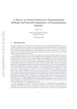 A Survey on Neural Abstractive Summarization Methods and Factual
  Consistency of Summarization