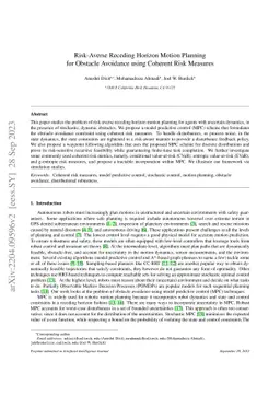 Risk-Averse Receding Horizon Motion Planning for Obstacle Avoidance
  using Coherent Risk Measures