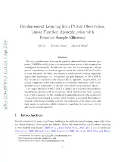 Reinforcement Learning from Partial Observation: Linear Function
  Approximation with Provable Sample Efficiency