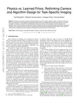 Physics vs. Learned Priors: Rethinking Camera and Algorithm Design for
  Task-Specific Imaging