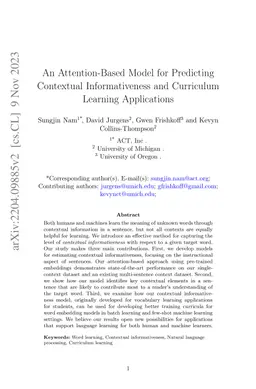 An Attention-Based Model for Predicting Contextual Informativeness and
  Curriculum Learning Applications