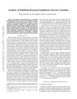 Synthesis of Stabilizing Recurrent Equilibrium Network Controllers