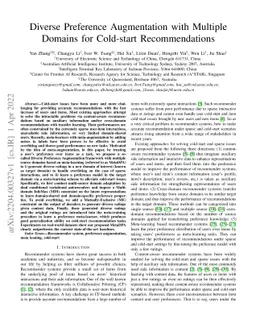 Diverse Preference Augmentation with Multiple Domains for Cold-start
  Recommendations