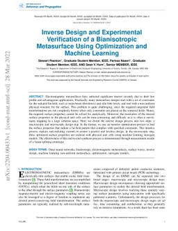 Inverse Design and Experimental Verification of a Bianisotropic
  Metasurface Using Optimization and Machine Learning