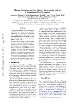 Human Evaluation and Correlation with Automatic Metrics in Consultation
  Note Generation