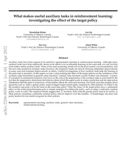 What makes useful auxiliary tasks in reinforcement learning:
  investigating the effect of the target policy