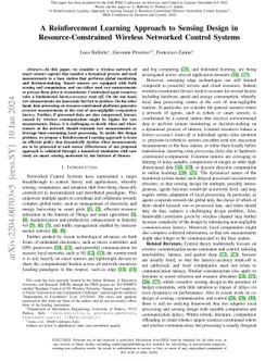 A Reinforcement Learning Approach to Sensing Design in
  Resource-Constrained Wireless Networked Control Systems