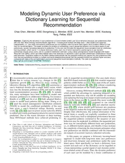 Modeling Dynamic User Preference via Dictionary Learning for Sequential
  Recommendation