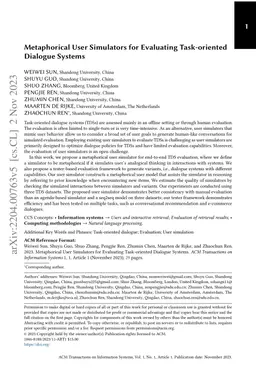 Metaphorical User Simulators for Evaluating Task-oriented Dialogue
  Systems