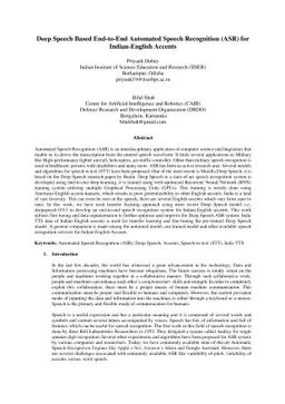 Deep Speech Based End-to-End Automated Speech Recognition (ASR) for
  Indian-English Accents