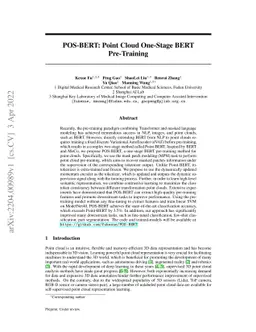 POS-BERT: Point Cloud One-Stage BERT Pre-Training
