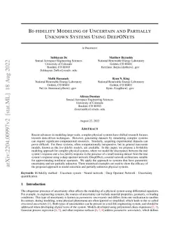 Bi-fidelity Modeling of Uncertain and Partially Unknown Systems using
  DeepONets
