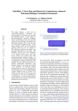Task2Dial: A Novel Task and Dataset for Commonsense enhanced Task-based
  Dialogue Grounded in Documents