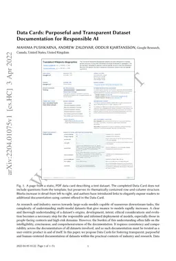 Data Cards: Purposeful and Transparent Dataset Documentation for
  Responsible AI