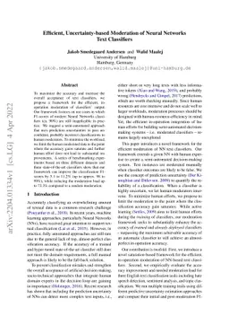 Efficient, Uncertainty-based Moderation of Neural Networks Text
  Classifiers