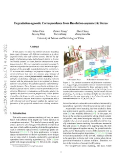 Degradation-agnostic Correspondence from Resolution-asymmetric Stereo