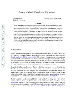 Survey of Matrix Completion Algorithms