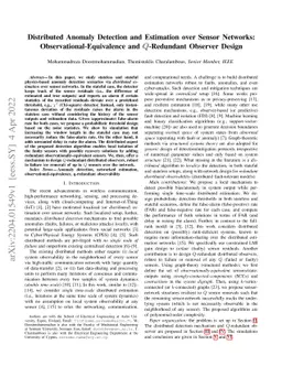 Distributed Anomaly Detection and Estimation over Sensor Networks:
  Observational-Equivalence and Q-Redundant Observer Design