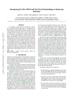Introducing ECAPA-TDNN and Wav2Vec2.0 Embeddings to Stuttering Detection