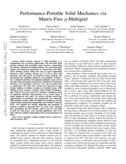 Performance Portable Solid Mechanics via Matrix-Free $p$-Multigrid