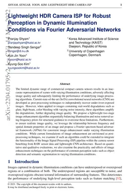 Lightweight HDR Camera ISP for Robust Perception in Dynamic Illumination
  Conditions via Fourier Adversarial Networks
