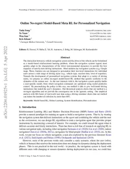 Online No-regret Model-Based Meta RL for Personalized Navigation