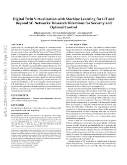 Digital Twin Virtualization with Machine Learning for IoT and Beyond 5G
  Networks: Research Directions for Security and Optimal Control